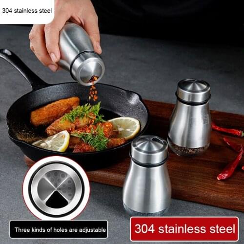 304 Stainless Steel Seasoning Bottle Kitchen Supplies Glass Flavoring Box Pepper Paprika Edible Salt Fennel Storage Tank
