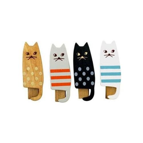 4pcs/set Kawaii cat design wooden clips Vintage style paper clip Office gift zakka supplies (ss-1270)