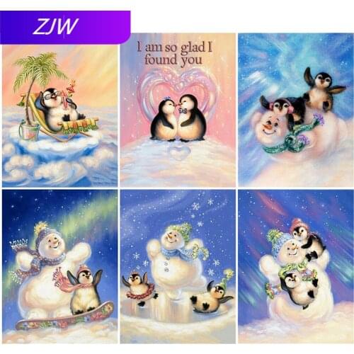 5D Diamond Embroidery Penguin Full Square Round Diamond Art Painting Animal Mosaic Snowman Childrens Room Decor