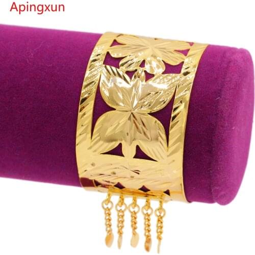 Apingxun Butterfly&Flower New Rose Gold Color Dubai Ethiopian Tassles Cuff Bangle For Women Girl African Bracelet Jewelry Gifts