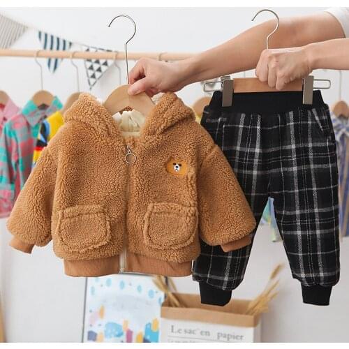 Infant Plus velvet Baby Girls Clothing Sets Autumn Winter Warm Fleece Thicken Toddler Boys Clothes Kids Tracksuit For Girl Suit