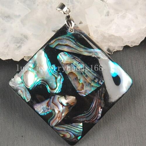 Free Shipping Women Fashion Jewelry 46x46mm Beatiful New Zealand Ablone Shell Art Pendant Bead 1pcs C3640