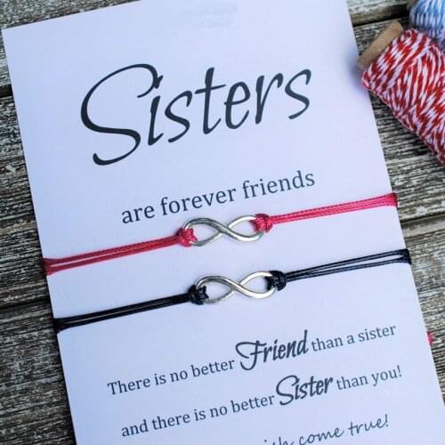 2Pcs/Set Sister Infinity Bracelet Sisters Forever Friends Gift Infinity Charm Bracelet for Sister Card Friendship Wish Bracelet