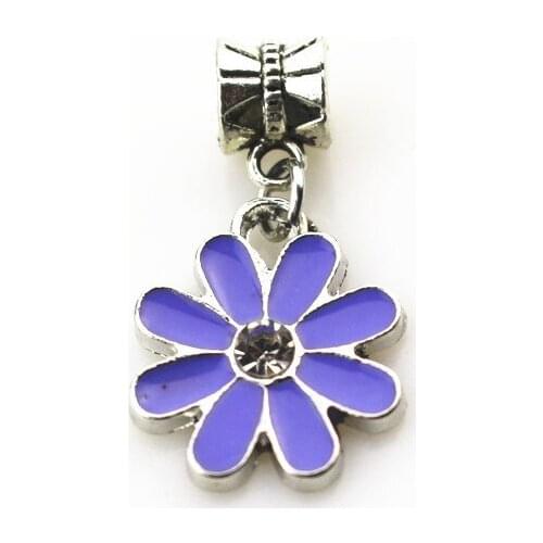 20pcs/lot purple daisy flower charms hanging charm big hole pendant beads charm fit pando bracelet diy jewelry dangle charms