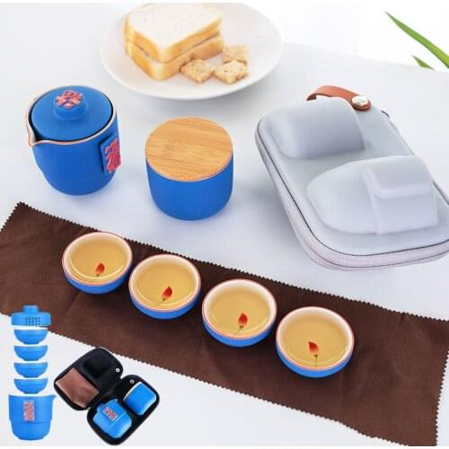Coarse pottery Tea set Include 1 Pot 4 Cup 1 Can, Portable Travel Tea Set gaiwan,Beautiful and easy teapot kettle,kung fu teaset