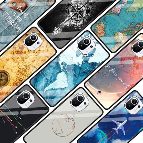 World Map Travel Glass Phone Case For Xiaomi Poco X3 NFC F3 Mi 10T Pro 9T Note 10 Lite 11 Ultra 5G 11i CC9E CC9 9T Cover