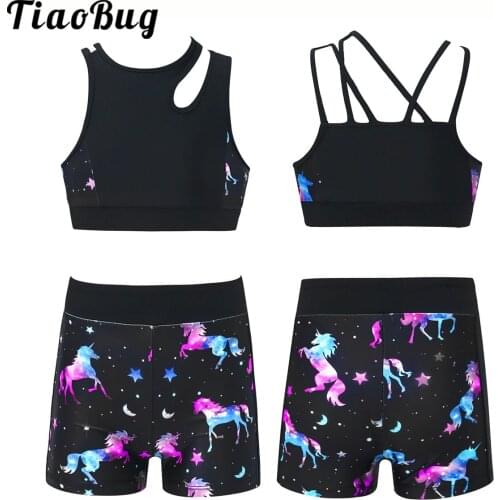 Girls' Kids 2-Piece Active Set Dance Sport Outfits Racer Back Top and Booty Short Gymnastics Dancing Clothes