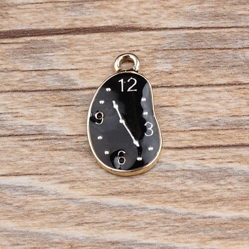 10pcs/pack DIY Enamel Anomaly Clock Pendant Jewelry Findings Gold Color Tone Charms Handmade Necklace Girls Kids Accessory