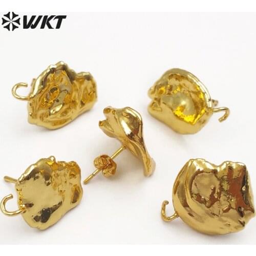 JF299 WKT Random Size Natural Freshwater Pearl With Full Gold Dipped Earring Findings For Women Fashion Earring Design Findings