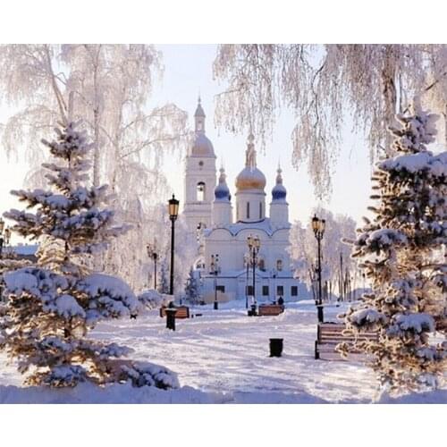 Snow castle Landscape DIY Digital Painting By Numbers Modern Wall Art Oil Painting Christmas Gift Home Decor Big Size