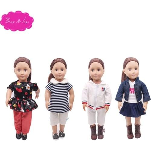 18 inch Girls doll clothes Fashion casual suit + trousers American new born dress Baby toys fit 43 cm baby dolls c315