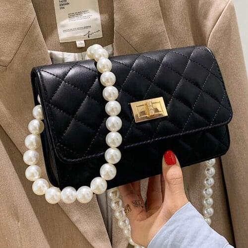 Lozenge Small Women Crossbody Bags Quilted Chain Handbags Pearl Designer Messenger Bag Diamond Lattice Female Shoulder Bags Sac