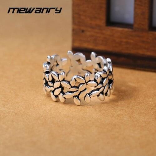 Mewanry 925 Sterling Silver Small Leaf Lucky Open Ring New Fashion Simple Design Elegant Party Jewelry Birthday Gifts for Women