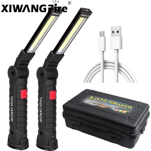 USB Rechargeable LED Flashlight with Built-in Battery Set Multi Function Folding Work Light 5 Modes COB LED Camping Torch