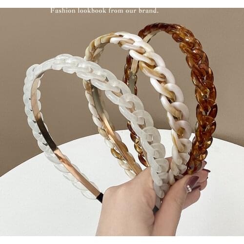Korean Resin Chain Headbands Wide Hollow Acrylic Hairbands Ladies Hair Hoops Bands Makeup Hair Accessories for Women Girls