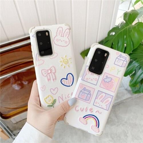 For Huawei P30 40 Nova 7 Soft Case TPU Cartoon Embroidery Rabbit Case for Huawei Mate30Pro Accessories Cute Funny Huawei P40 Pro