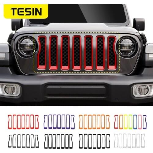 TESIN Car Front Grilles Decoration Cover Sticker for Jeep Wrangler Sahara JL 2018+ Car Accessories for Jeep Gladiator JT 2018