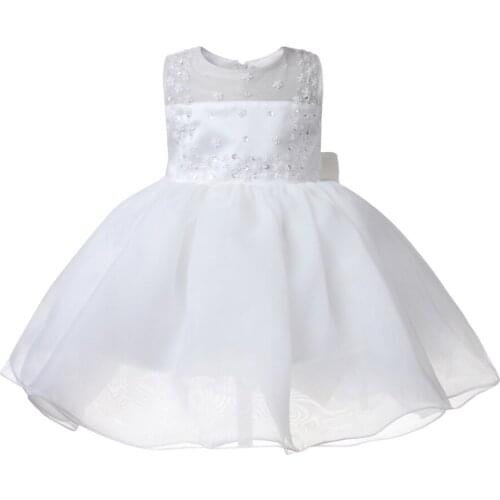 Newborn Baby Girl Dress for 1 Year Birthday Bead Big Bow White lace Toddler Girl Christening Dress Infant Princess Party Gown