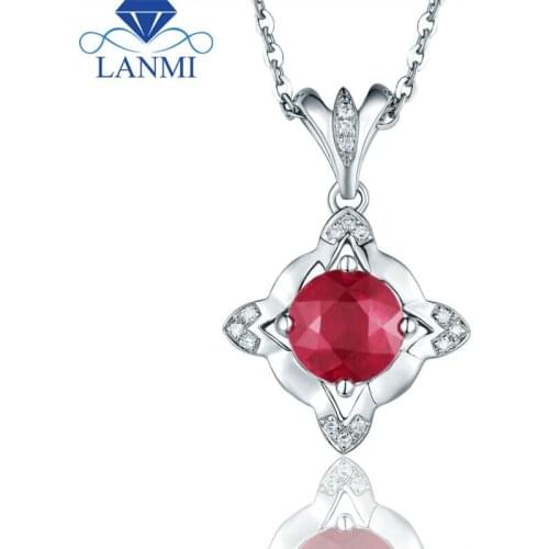 New Arrival Flower Shape Natural Ruby Pendant 14K White Gold For Girlfriend Anniversary Jewelry Gift WP082