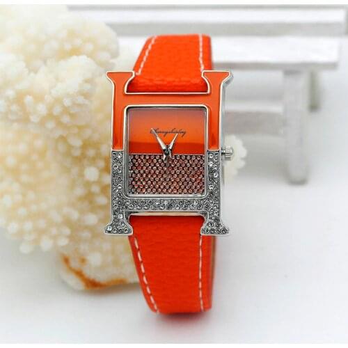 Casual Female Square Shaped WristWatch Leather Paint Rhinestone Designer Ladies Clock Women Dress Luxury Quartz Crystal Watch