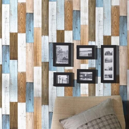 Peel And Stick Wallpaper 3D Wood Plank Brown/White/Blue Vinyl Self Adhesive Contact Wall papers Shower Room Wall Home Decor