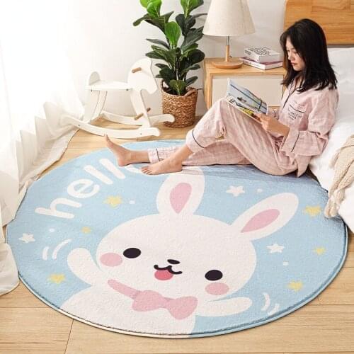 Modern Light Luxury Style Round Carpet Bedroom Bedside Mat Thick Velvet Cute Cartoon Floor Mat Childrens Room Carpet