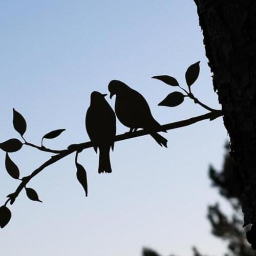 Steel Branch Birds Garden Yard Decoration Metal Outdoor Art 3 Sizes Hollow Ornaments Garden Statue Lovely Guardian For Home Lawn