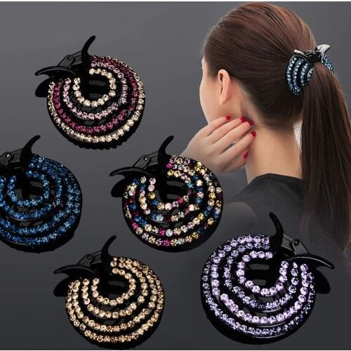 Pretty Women Girls Hair Clips Nest Rhinestone Hairpin Ponytail Bun Holder Accessory