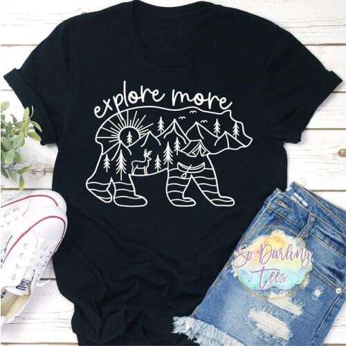 Explore More Bear T-shirt Aesthetic Outdoors Mountains Adventure Tshirt Vintage Women Graphic Hiking Nature Top Tee Shirt