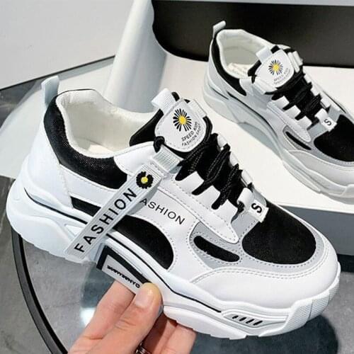 Womens Sneakers Fashion PU Thick Bottom Shallow Female Vulcanized Shoes Leisure Woman Daddy Shoe Lace Up Comfort 2021 New