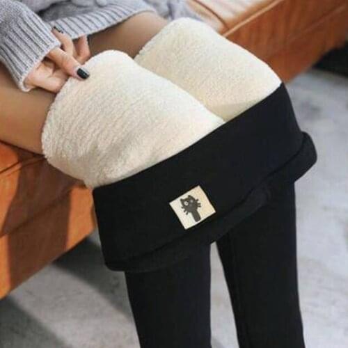 Women Thermal Thick Warm Fleece Pants Winter High Waist Stretchy Pants Female Ankle-length Leggings Casual Trousers Streetwear