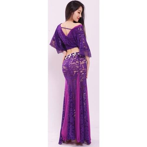 New Belly Oriental Dance Wear Women Batwing Sleeves Top Splicing Skirt Practice Performance Competition skirt Suit X34