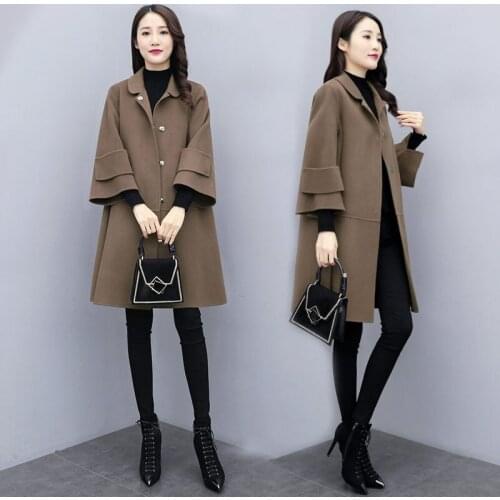 Fashion Square Collar Nine Point Flare Sleeve Chic Womens Solid Color Woolen Coat Plus Size 5XL Autumn Winter Jacket New f2443
