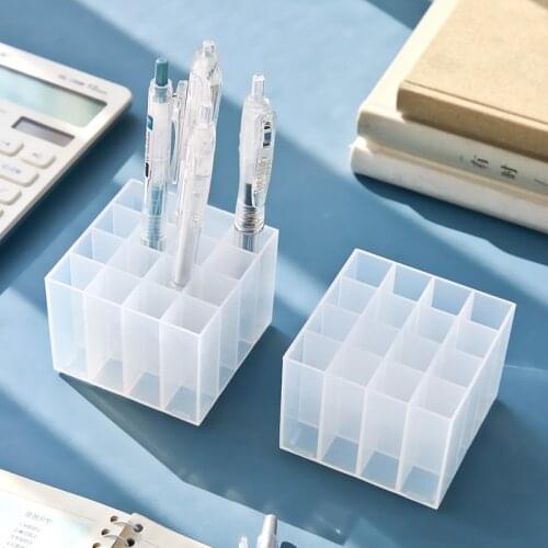 1 PC White Transparent Plastic Simple Multi-Functional Pen Holder for Desk Office Pencil Organizer