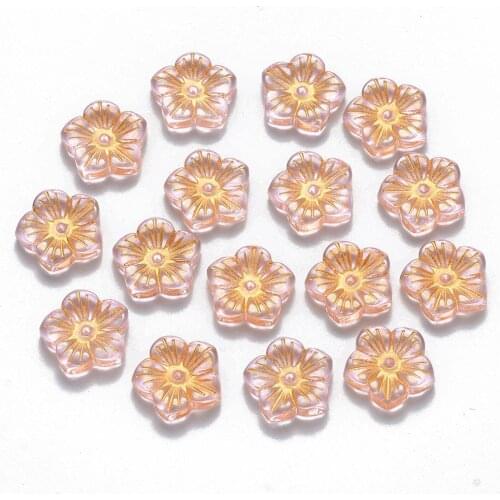 100pc Transparent Spray Painted Glass Beads Flower Loose beads with Gold Inlay Color For DIY Jewelry Making Findings 12.5x13x3mm