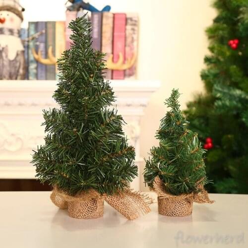 2pcs 20cm 30cm Small Christmas Navidad Mini Burlap Tree Showcase Display Desktop Table Decorations for Home Festival Pine Tree