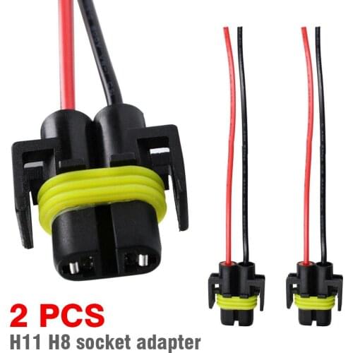 2pcs H11 H8 Car Headlight Female Connector Adapter Wiring Harness Socket Adapter Plug for Fog Light 12V-24V