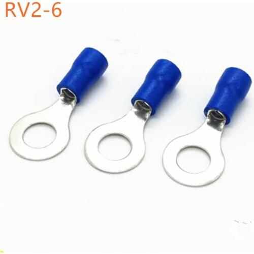 100pcs RV2-6 Blue Ring insulated terminal Cable Wire Connector suit 1.5-2.5mm Electrical Crimp Terminal RV2.5-6 RV