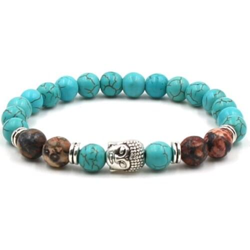 8mm adjusted Charm Buddha head nature stone bead copper turquoise Frosted agate Onyx Bracelet hf3 Reiki Chakra Buddha Yoga