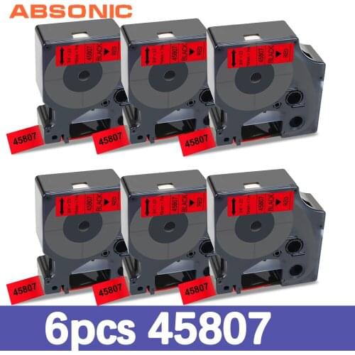 Absonic 6PK 45807 Compatible D1 19mm Label Tape Black on Red for DYMO Label Maker LabelManager LabelPoint 300 450 Twin Turbo