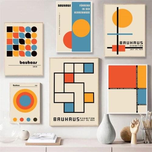 Bauhaus Exhibition Geometric Round Shape Nordic Posters And Prints Wall Art Canvas Painting Wall Pictures For Living Room Decor