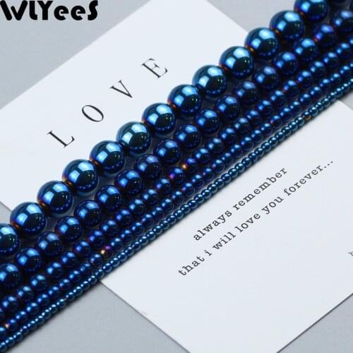 WLYeeS Blue Round Plating Hematite Beads 2 3 4 6 8 10mm Natural Stone Ball Loose Beads for Jewelry Bracelet Necklace Making DIY