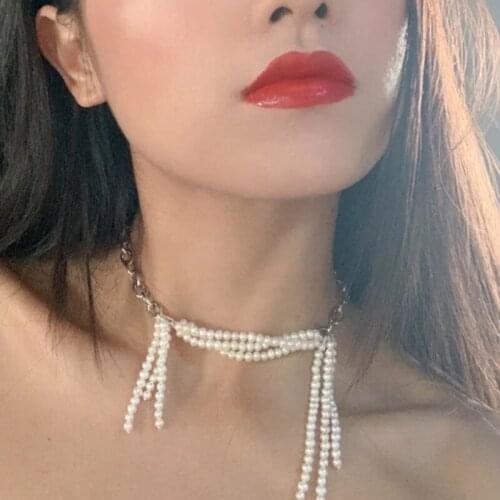Natural fresh water pearl tassel chain choker necklace for women layered pearl clavicle unique necklace cool jewelry for teens