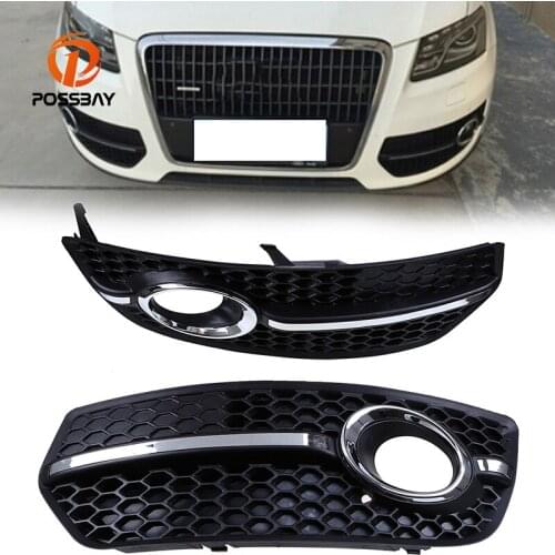 POSSBAY Racing Grill Grille Fog Lights Covers Fit for Audi Q5(8R) MK1 2008/2009/2010-2012 Replacement Paint Black Lower Grills