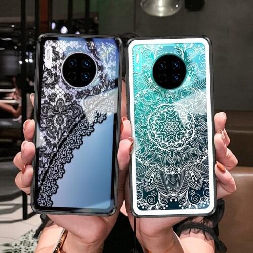 For Huawei Mate 30/30 Pro Case 6D Patterned Glass Luxury Tempered Glass clear Lace soft Frame Cover cases For huawei mate 30 pro