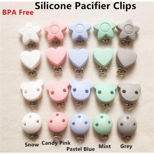 Chengkai 50pcs Silicone Heart Round Bear Teether Clips DIY Baby Pacifier Dummy Soother Nursing Teething Craft Holder Clips
