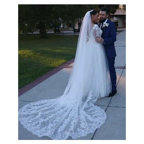 White Long 300cm Wedding Veils 1T Appliques Lace Edge Bridal Veil cathedral wedding veil Custom bridal accessories