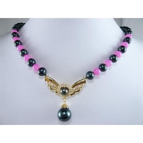 Hot Black Freshwater Pearl And Pink Alexandrite Gemstone Necklace