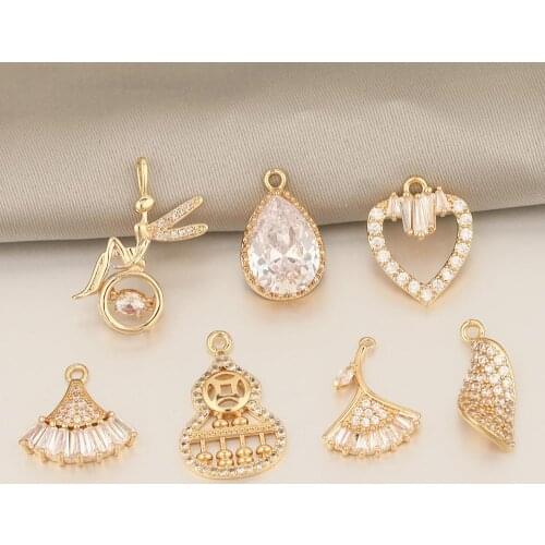 HAOSAW 4Pcs Jewelry Findings & Components/CZ Charms/Pendants For Earrings/DIY Making/Jewelry Accessories/Leaf Shapes/Hand Made