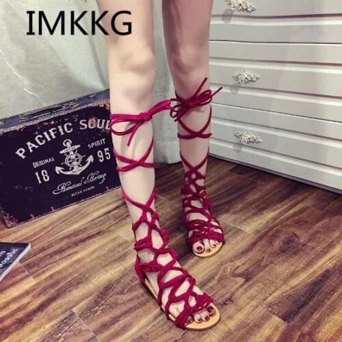 IMKKG 2017 New Fashion Summer Girls High Gladiator Sandals New Sexy Women Cross Strap Sandals for Women Flat Lace Up Shoes S274
